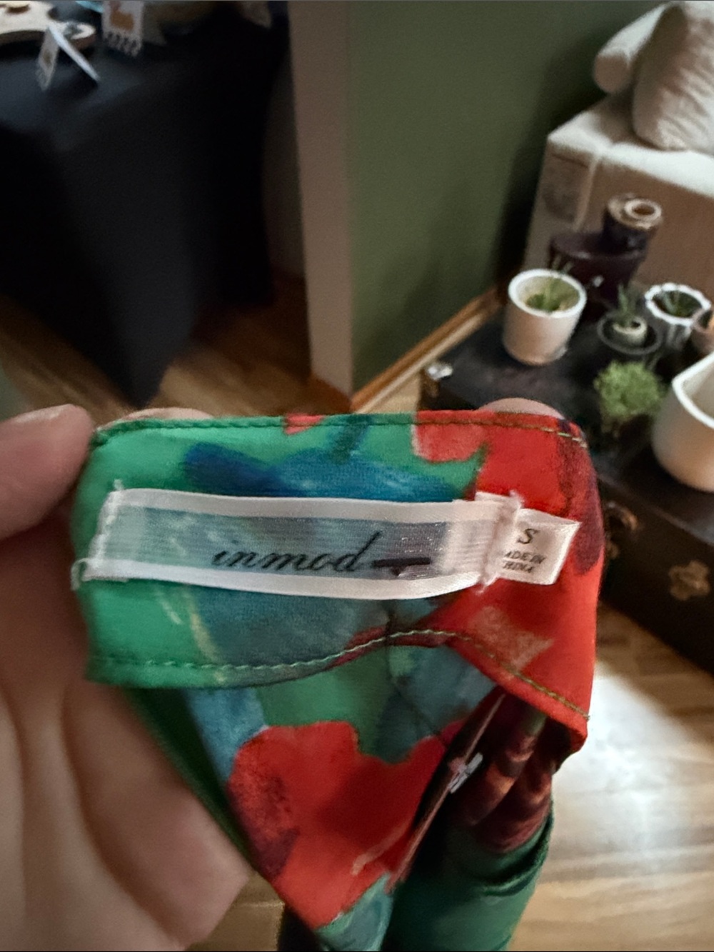 Inmod Green Floral Midi Slip Dress with Red Bloom Print - Picture 2 of 6